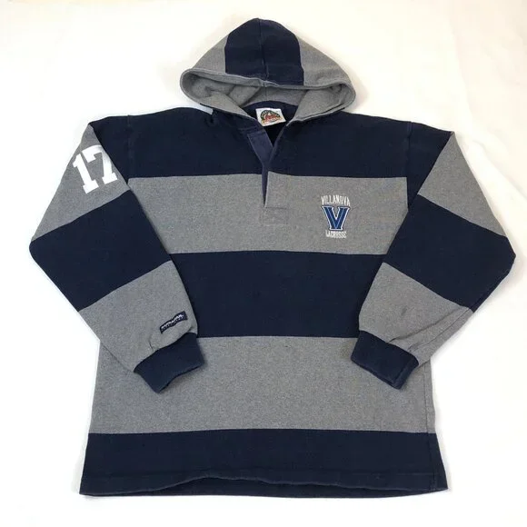 Villanova Lacrosse Barbarian Hooded Striped Rugby Long Sleeve #17 Mens Large - Picture 13 of 13